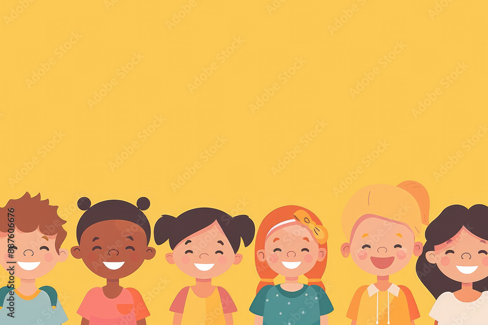 Illustration portrait of happy diverse school children in a multi ethnic elementary classroom. Illustration portrait of happy diverse school children in a multi ethnic elementary classroom.