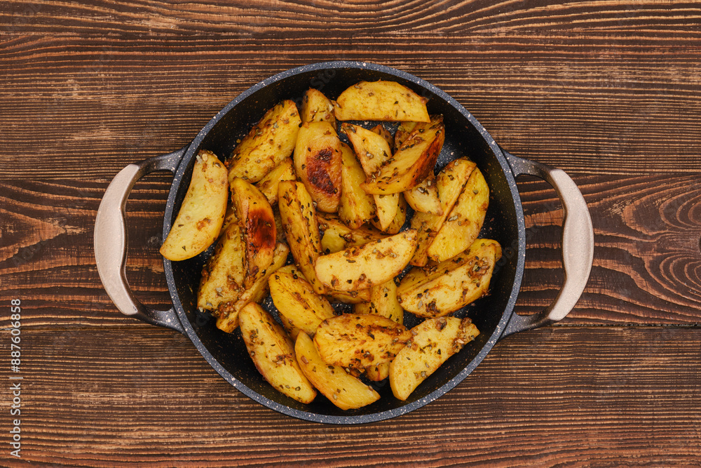 Potato wedges roasted in oven with thyme and salt Potato wedges roasted in oven with thyme and salt