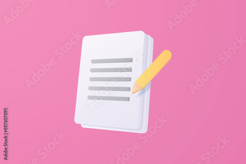 Realistic essay 3d icon design illustrations