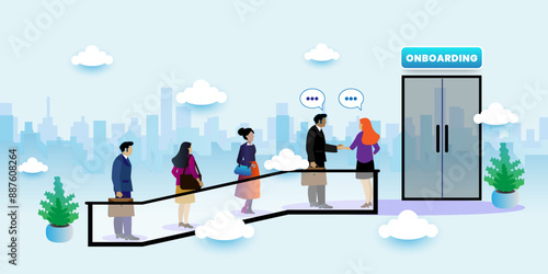 Onboarding Process Business concept. Onboarding Concept With icons. Cartoon Vector People Illustration