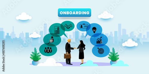 Onboarding Process Business concept. Onboarding Concept With icons. Cartoon Vector People Illustration
