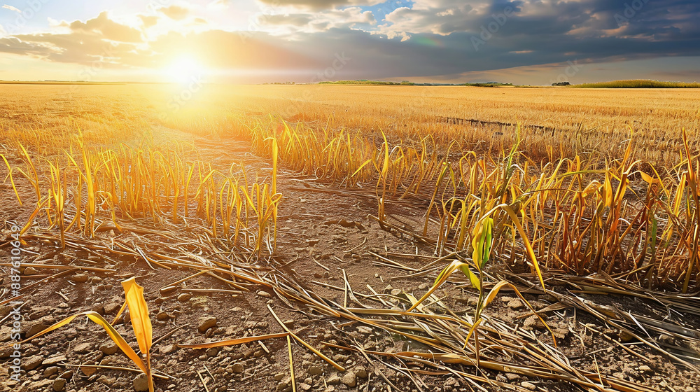 Fototapeta premium Dry corn field ready after harvest