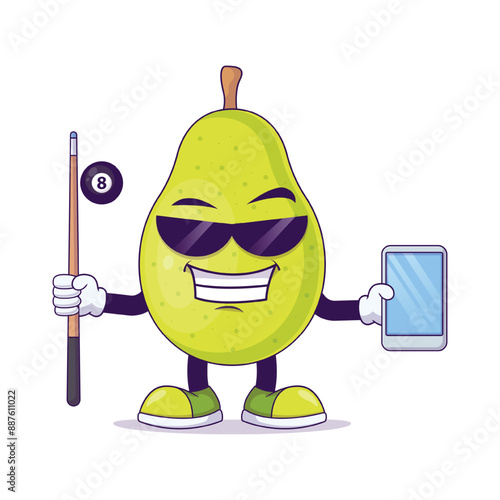 Cute pear playing billiard cartoon vector design