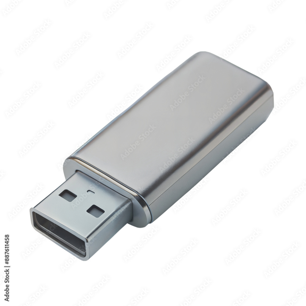 Silver USB Flash Drive Isolated on Transparent Background Silver USB Flash Drive Isolated on Transparent Background
