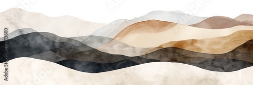 Nordic Bohemian Scandinavian Minimalist Abstract Shapes Watercolor in Taupe and Beige for Simple Decoration Interior Poster Frame Design