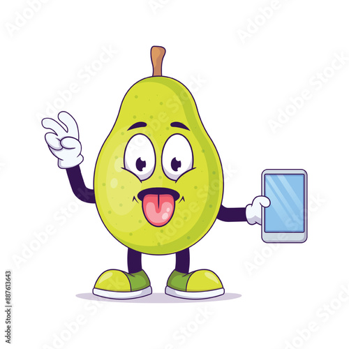 Cute pear cartoon showing teasing expression