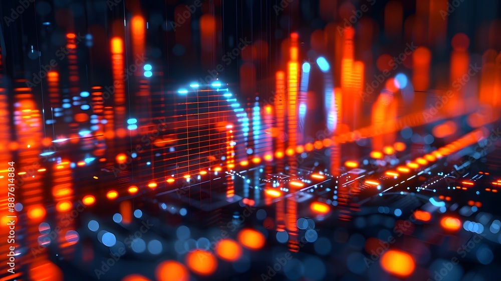 Holographic 3D Music Equalizer With Glowing Effect in Blue and Red Colors Holographic 3D Music Equalizer With Glowing Effect in Blue and Red Colors