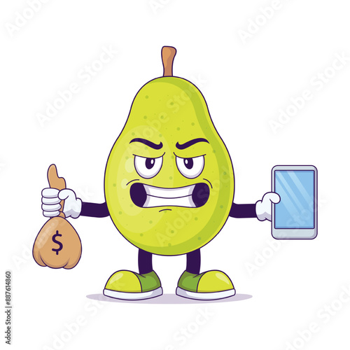 Cute pear with money bag cartoon vector illustration