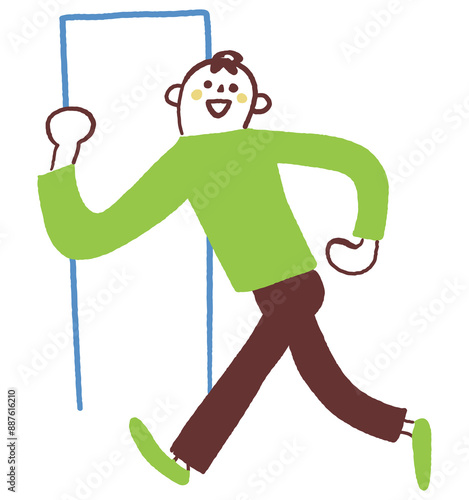 扉から出ていこうとする若い男性　ストックイラスト素材
