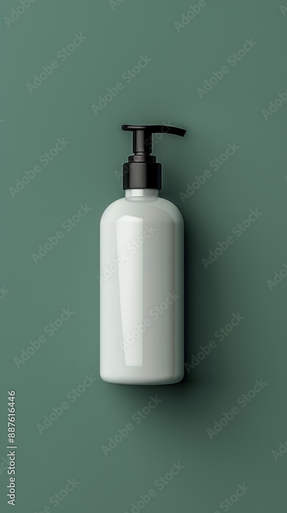 A bottle of lotion is sitting on a green surface A bottle of lotion is sitting on a green surface