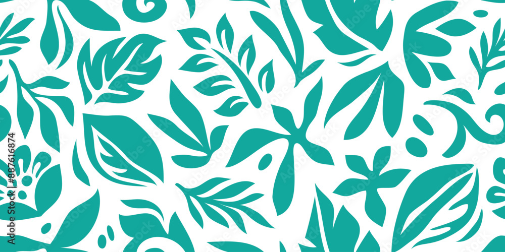 Abstract turquoise and white floral art seamless pattern. Trendy contemporary floral nature shape background illustration. Natural organic plants leaves prints artwork wallpaper. Vintage spring Abstract turquoise and white floral art seamless pattern. Trendy contemporary floral nature shape background illustration. Natural organic plants leaves prints artwork wallpaper. Vintage spring
