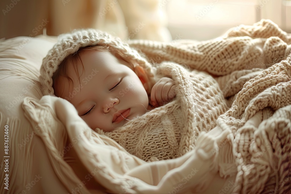 Sleeping Baby in a Knit Blanket Sleeping Baby in a Knit Blanket
