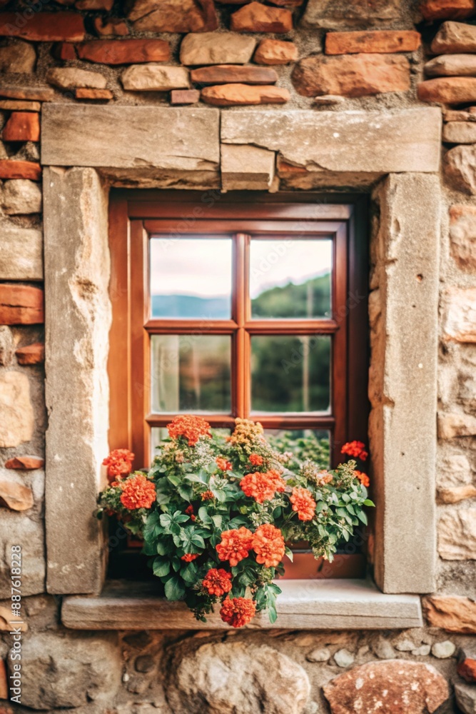 window in the stone old house window in the stone old house