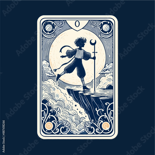 The Fool Tarot Card: Hand-Drawn Ornate Moonlit Illustration