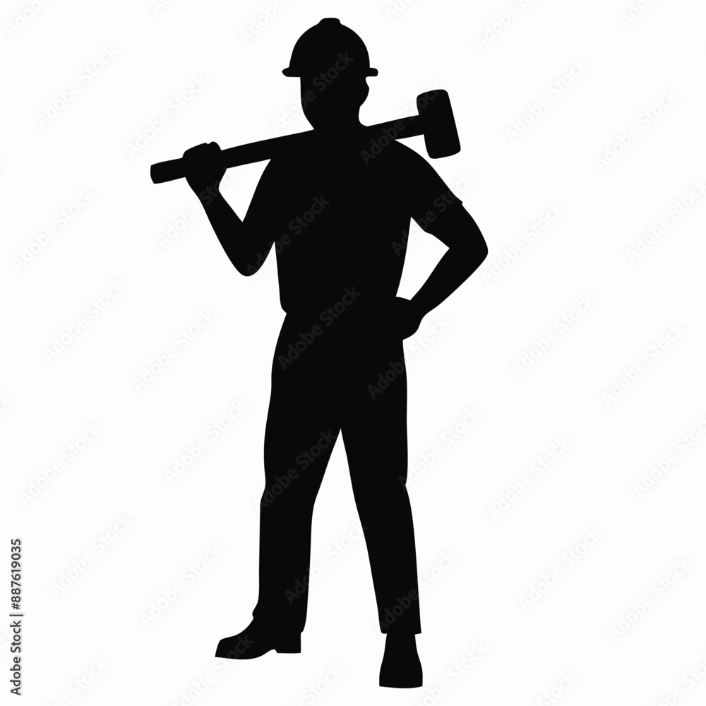 Construction worker silhouette vector holding a hammer on a white background Construction worker silhouette vector holding a hammer on a white background