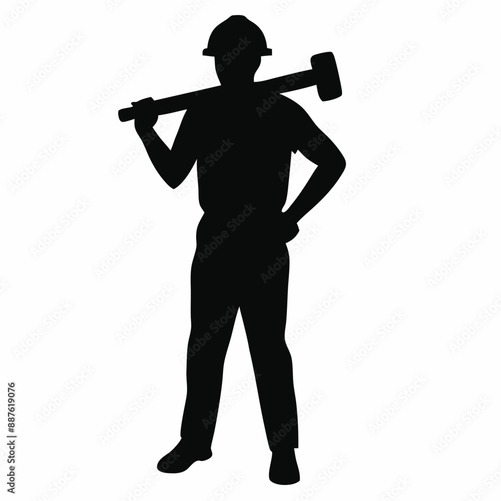 Construction worker silhouette vector holding a hammer on a white background Construction worker silhouette vector holding a hammer on a white background
