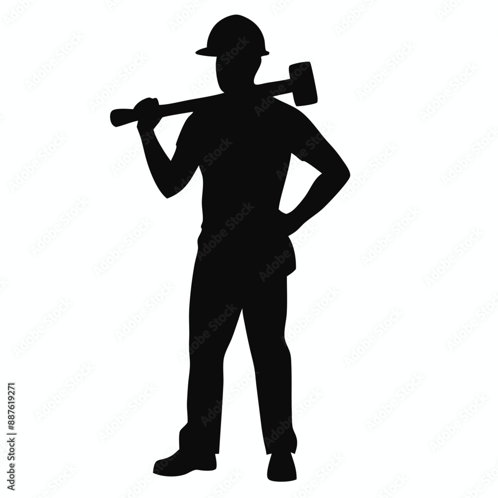Construction worker silhouette vector holding a hammer on a white background Construction worker silhouette vector holding a hammer on a white background