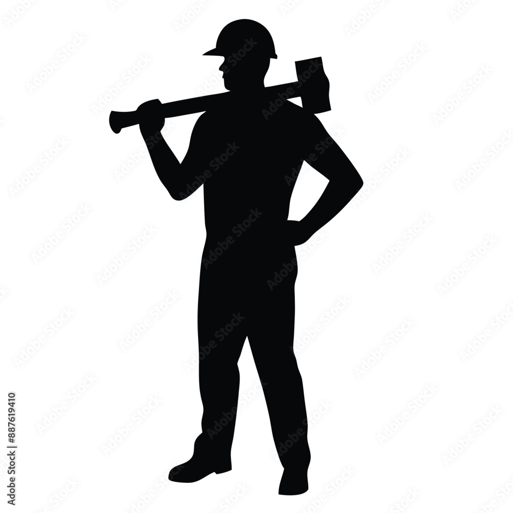 Construction worker silhouette vector holding a hammer on a white background Construction worker silhouette vector holding a hammer on a white background