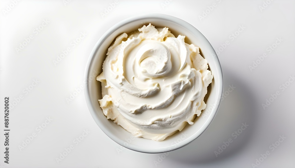 Bowl of cream cheese isolated on white background, top view
Bowl of cream cheese isolated on white background, top view