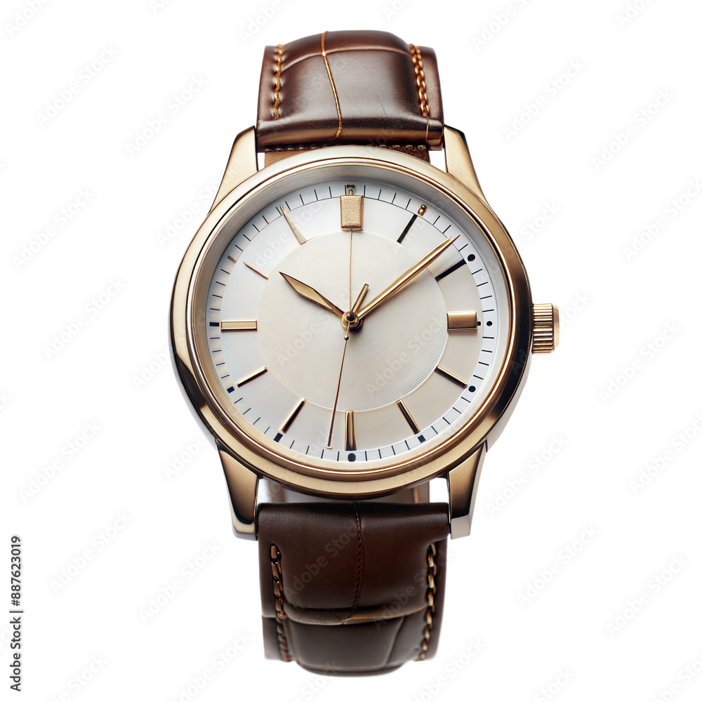 Elegant Brown Leather Wristwatch with Golden Dial Elegant Brown Leather Wristwatch with Golden Dial