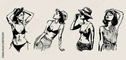 A minimalist collection of hand-drawn vector illustrations of food and beverage girls. Great for social media, posters, postcards, web design