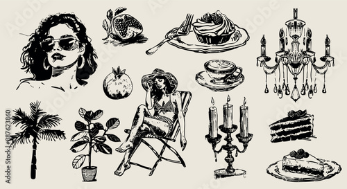 A minimalist collection of hand-drawn vector illustrations of food and beverage girls. Great for social media, posters, postcards, web design