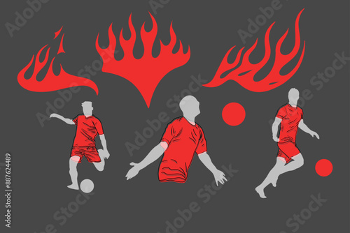 People Outlines, Football, Ball, Game, Victory, Team Play, Sportswear, Vector Graphics, Style, Flame