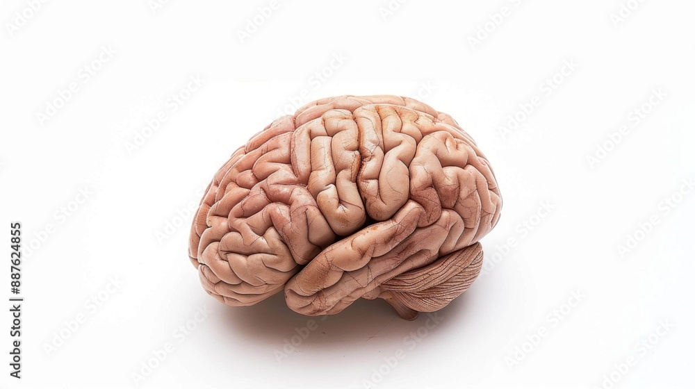 A brain is shown in a close up on a white background A brain is shown in a close up on a white background