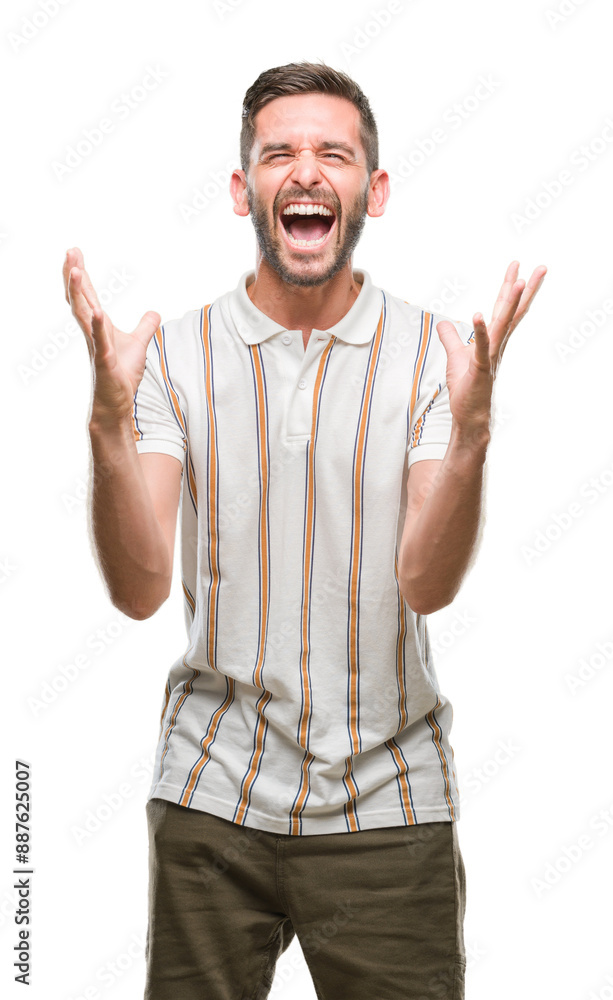 Young handsome man over isolated background celebrating mad and crazy for success with arms raised and closed eyes screaming excited. Winner concept Young handsome man over isolated background celebrating mad and crazy for success with arms raised and closed eyes screaming excited. Winner concept