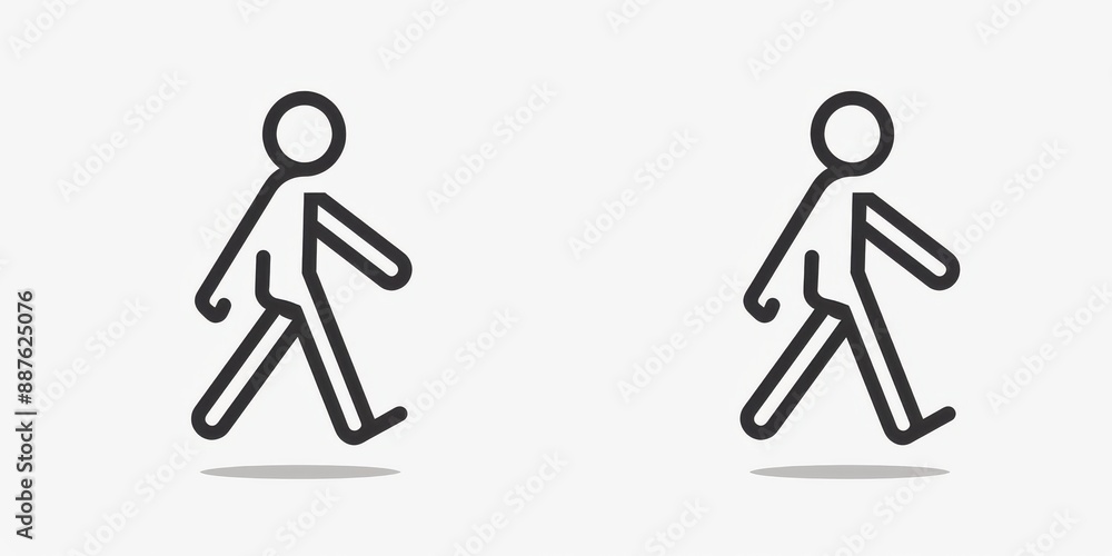 Two people walking in opposite directions. The man on the left is walking faster than the man on the right Two people walking in opposite directions. The man on the left is walking faster than the man on the right