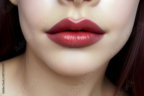 beautiful young woman luscious, full, pouty red lips, lipstick, closeup, makeup, beauty, glamorous, feminine, sensual, alluring, seductive, glossy, vibrant, radiant, model, elegance, striking, bold