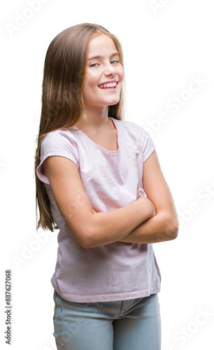 Young beautiful girl over isolated background happy face smiling with crossed arms looking at the camera. Positive person.