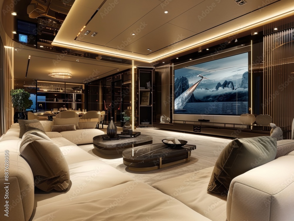 Fototapeta premium Step into an opulent automated living space featuring intelligent home systems and contemporary design