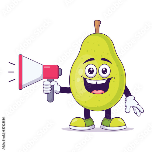 Cute pear holding megaphone cartoon vector illustration