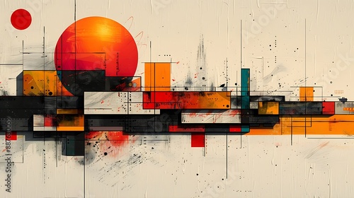 Contemporary art composition with abstract minimalist elements, using clean lines and negative space to create a visually intriguing and sophisticated design. 