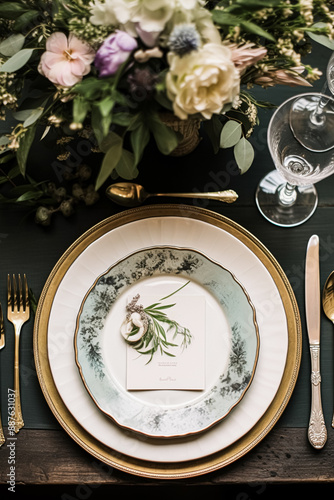 Floral wedding table decor, holiday tablescape and dinner table setting, formal event decoration for wedding reception, family celebration, English country and home styling inspiration
