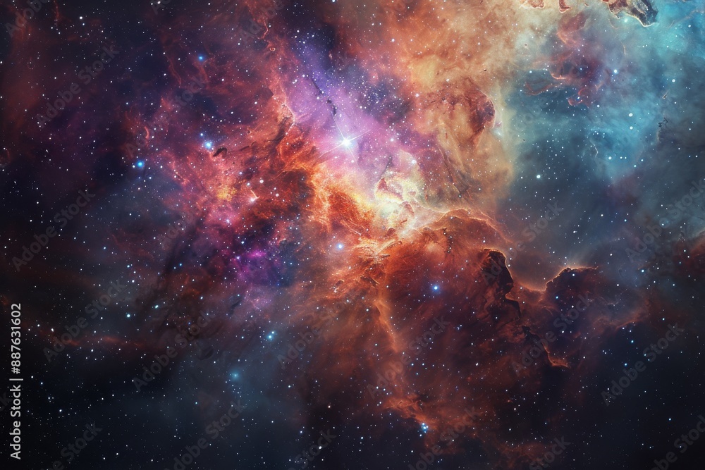 Obraz premium A stunning depiction of the universe, showcasing galaxies, stars, and planets in a vast cosmic landscape