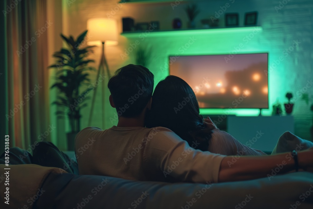 Couple Watching Movie at Night Couple Watching Movie at Night