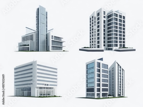 Wallpaper Mural Different styles of modern buildings isolated on white background, high rise buildings. Torontodigital.ca