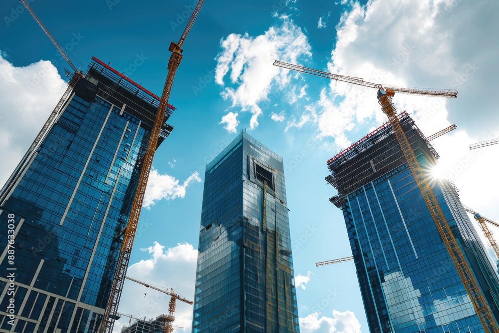 Tower cranes on the construction buildings Tower cranes on the construction buildings