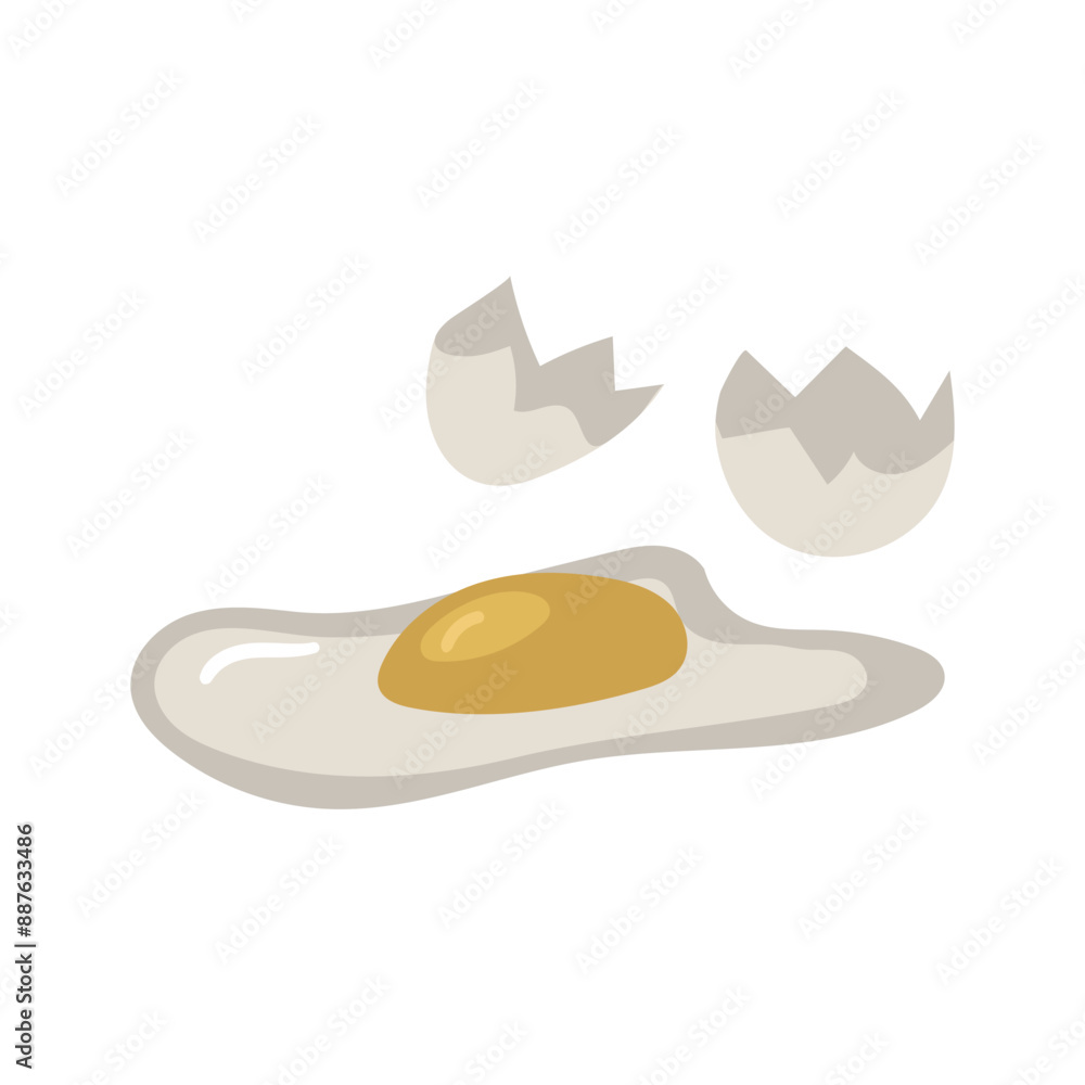 A close-up image of a broken chicken egg with a cracked shell. The yolk is visible, ready for cooking or baking. The yolk and white of a broken white chicken egg. Isolated product A close-up image of a broken chicken egg with a cracked shell. The yolk is visible, ready for cooking or baking. The yolk and white of a broken white chicken egg. Isolated product
