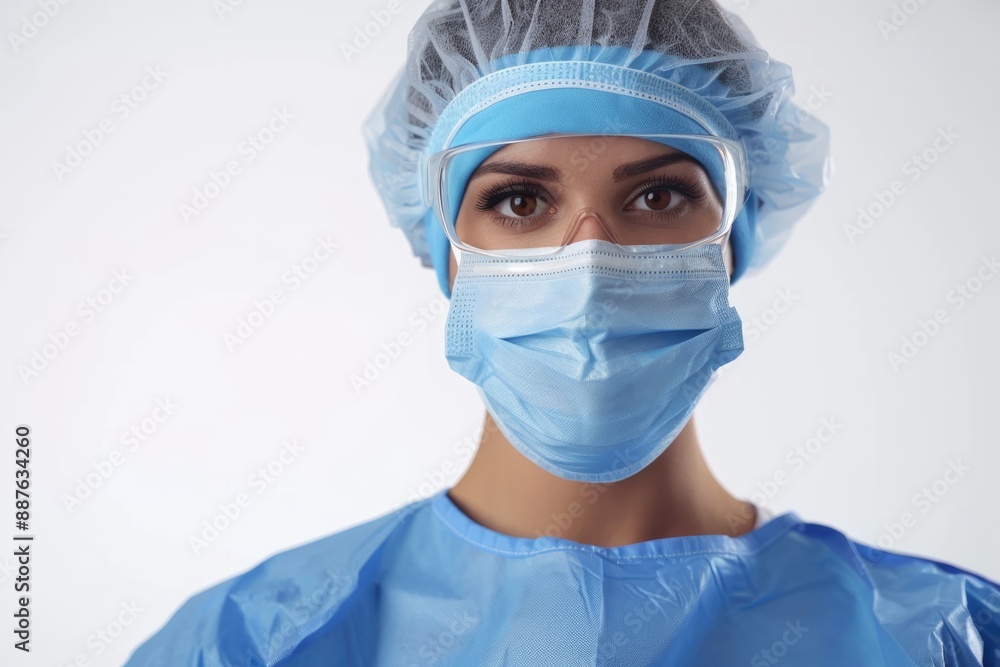 Female healthcare professional in surgical attire isolated on white. Female healthcare professional in surgical attire isolated on white.