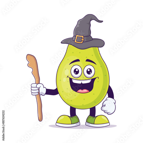 Cute pear wizard cartoon vector illustration design