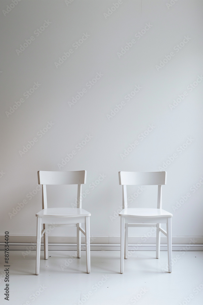 Two white chairs stand next to each other Two white chairs stand next to each other