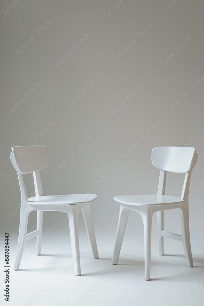Two white chairs stand next to each other Two white chairs stand next to each other