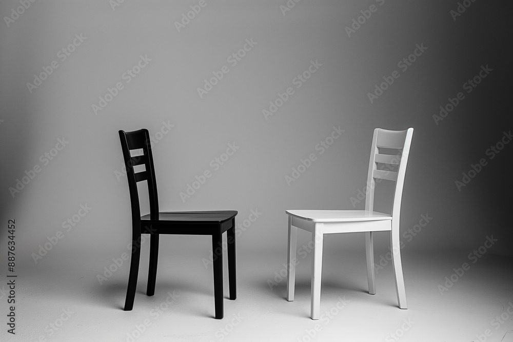 Black and white chairs stand next to each other Black and white chairs stand next to each other