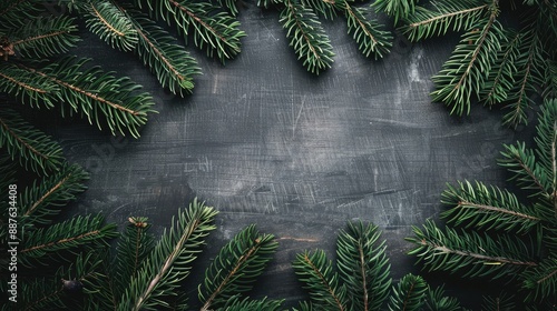 Wallpaper Mural Fir Branches Frame on Vintage Gray Board for Christmas Card Torontodigital.ca
