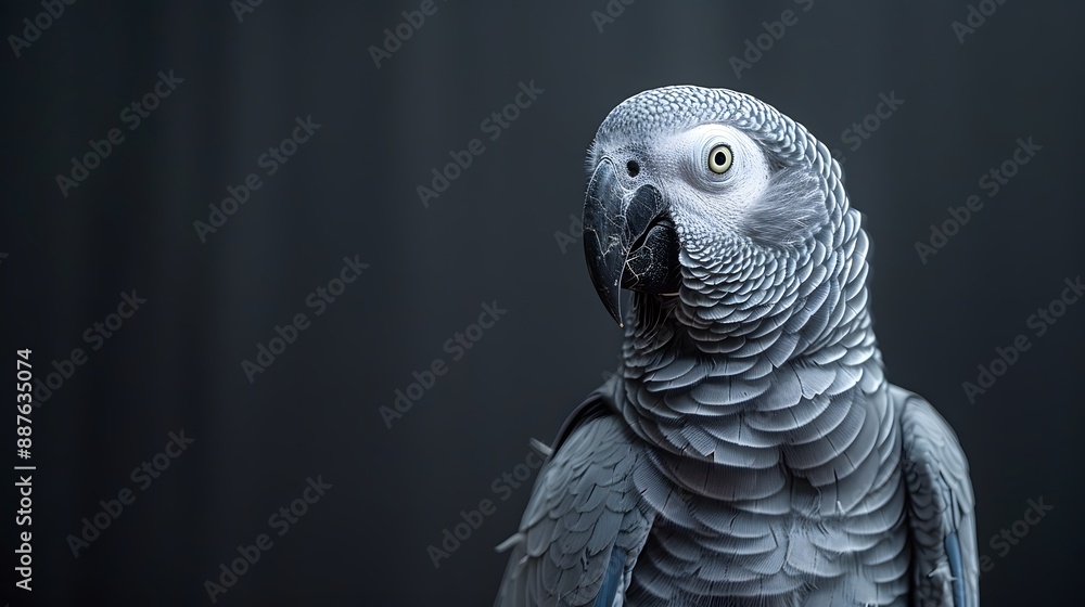 Fototapeta premium 15. A minimalist image with a white background featuring a single grey African grey parrot, positioned in the center