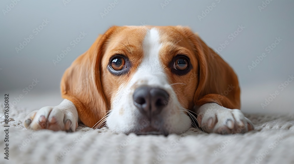 18. A minimalist image with a white background featuring a single brown and white beagle dog, positioned in the center 18. A minimalist image with a white background featuring a single brown and white beagle dog, positioned in the center