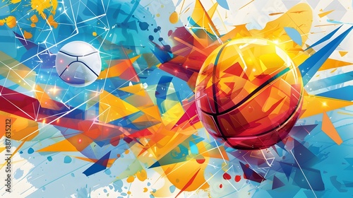 Fototapeta Naklejka Na Ścianę i Meble -  Discover the vibrant, abstract geometric ornament in this sport background, perfect for a national sports day celebration, Sharpen banner with space for text